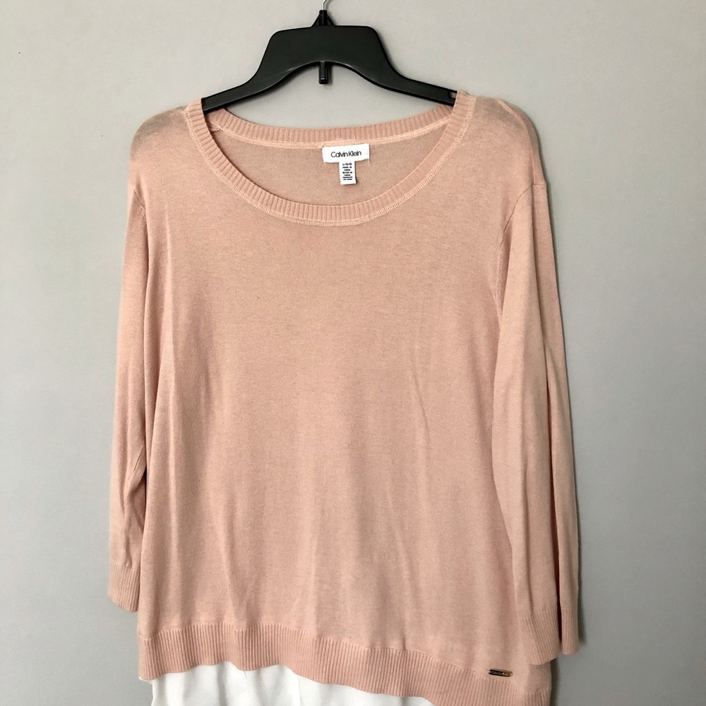 Woman’s size Large fine gauge sweater with white blouse trim